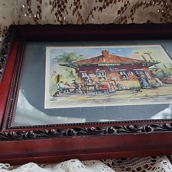 Vintage Signed Print 157/200 Phoebe DeVaughn Train Depot Small Town Georgia - Picture 2 of 6